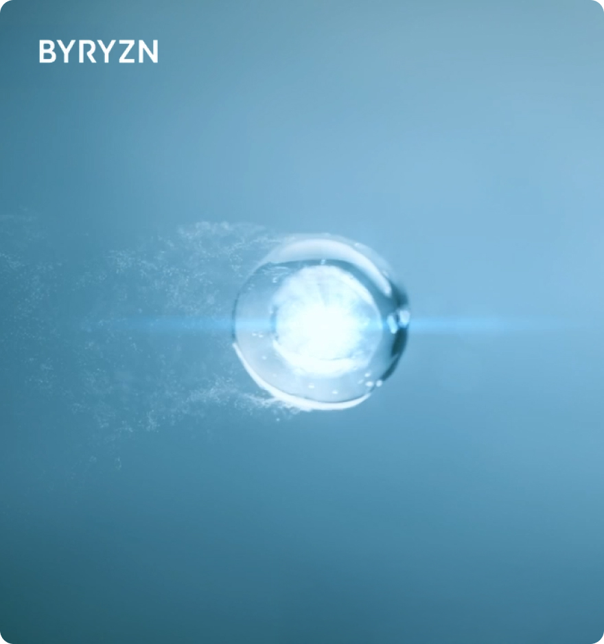 바이리즌 키비주얼 — 브랜드명과 빛나는 물방울
